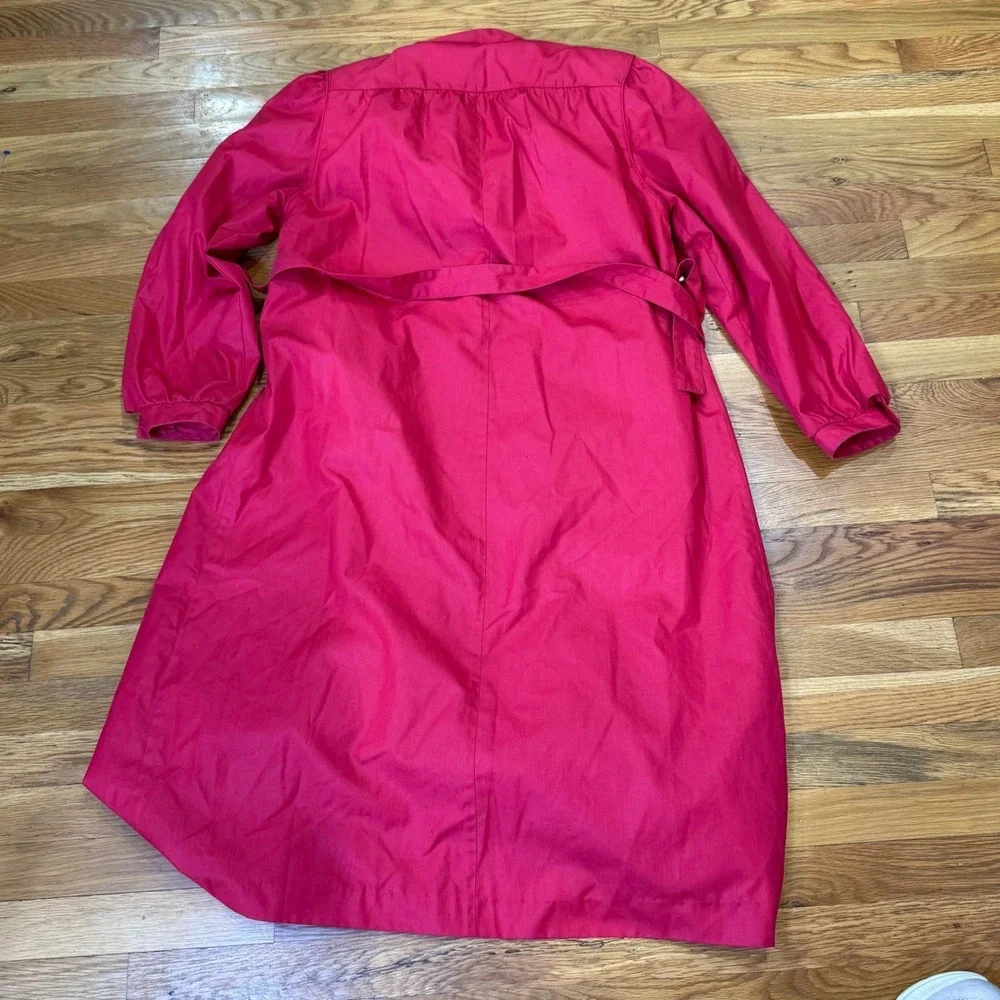 Vintage J. Gallery Pink Trench Coat Tie Neck Button Front Duster Jacket Size 10‎